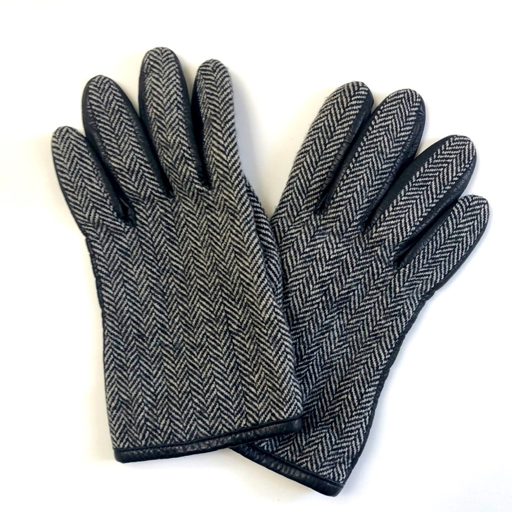 Herringbone Leather Black Gloves - Eddie Bauer - Size Large